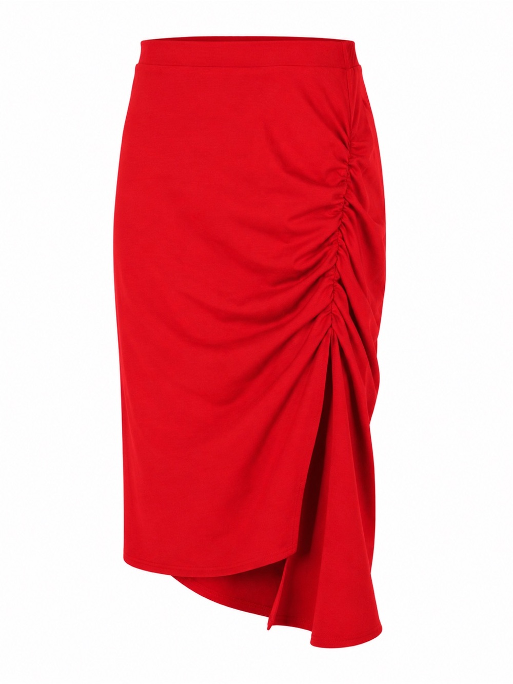 The Drop Red Ruched Asymmetrical Hem Midi Skirt NWT Size Small